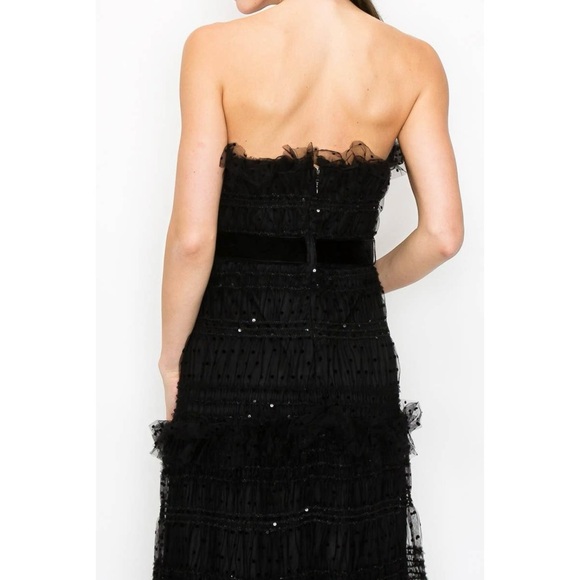 NWT Boutique Zina Black Strapless Tulle Tiered Maxi Gown - Picture 8 of 8